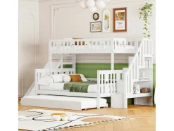 Stapelbedden Met Glijbaan En Planken, Onderschuifbed - 2 X 90 X 200 Cm + 140 X 200 Cm - Wit - Anthony