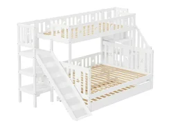 Stapelbedden Met Glijbaan En Planken, Onderschuifbed - 2 X 90 X 200 Cm + 140 X 200 Cm - Wit - Anthony