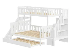 Stapelbedden Met Glijbaan En Planken, Onderschuifbed - 2 X 90 X 200 Cm + 140 X 200 Cm - Wit - Anthony