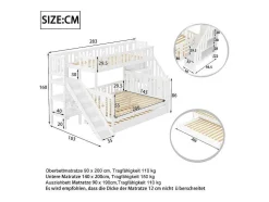 Stapelbedden Met Glijbaan En Planken, Onderschuifbed - 2 X 90 X 200 Cm + 140 X 200 Cm - Wit - Anthony