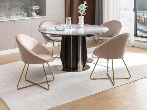 Stoel Van Bouclestof En Goudkleurig Metaal - Beige - Burban