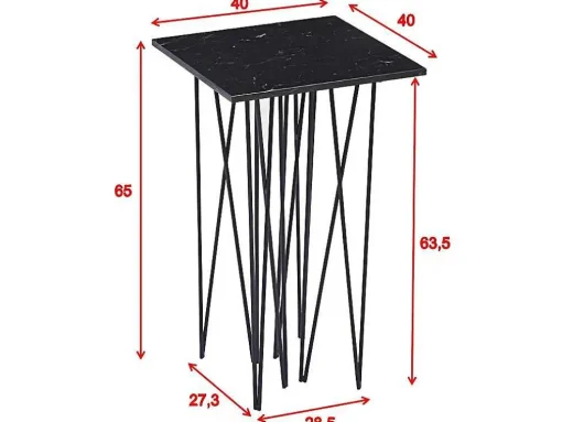 Stone Bijzettafel 40X40 Cm Glas Zwart Marmor Decor.