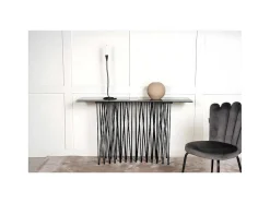 Stone Sidetable 37X130 Cm Glas Zwart Marmor Decor.