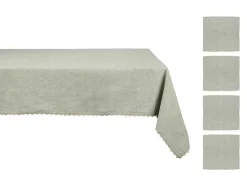 Tafelkleed + 4 Katoenen Servetten - Beige Rand - Groen - 140 X 240 Cm - Loania