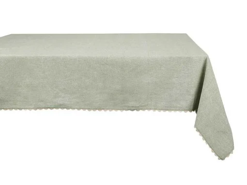Tafelkleed + 4 Katoenen Servetten - Beige Rand - Groen - 140 X 240 Cm - Loania