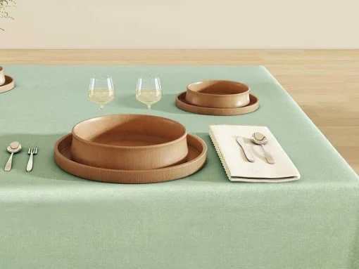 Tafelkleed + 4 Katoenen Servetten - Beige Rand - Groen - 140 X 240 Cm - Loania