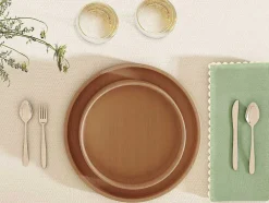 Tafelkleed + 4 Katoenen Servetten - Beige Rand - Groen - 140 X 240 Cm - Loania