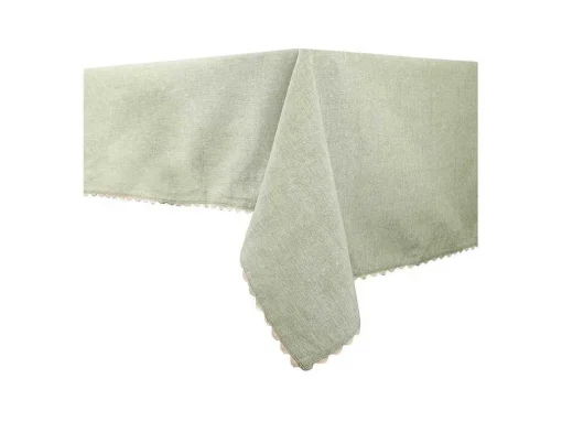 Tafelkleed + 4 Katoenen Servetten - Beige Rand - Groen - 140 X 240 Cm - Loania