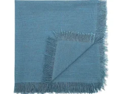 Tafelkleed + 4 Servetten Met Franjes - Katoen - Blauw - 140 X 240 Cm - Pola