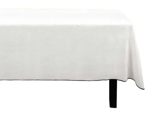 Tafellaken Van Katoen En Linnen Met Zwarte Rand - 170 X 300 Cm - Gebroken Wit - Borina