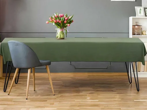 Tafellaken Van Katoen En Linnen Met Zwarte Rand - 170 X 300 Cm - Kaki - Borina