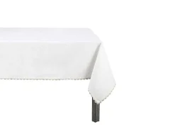Tafellaken Van Katoen Met Beige Rand - 140 X 240 Cm - Wit - Loania