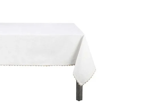 Tafellaken Van Katoen Met Beige Rand - 140 X 240 Cm - Wit - Loania
