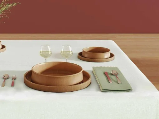Tafellaken Van Katoen Met Beige Rand - 140 X 240 Cm - Wit - Loania