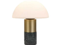 Tafellamp Champignon Van Marmer, Metaal En Glas - D30 X H35 Cm - Wit En Goudkleurig - Langford