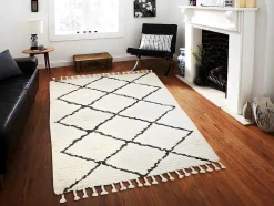 Tapijt Berberstijl Marcus - 100% Wol - 120 X 170 Cm - Beige En Zwart