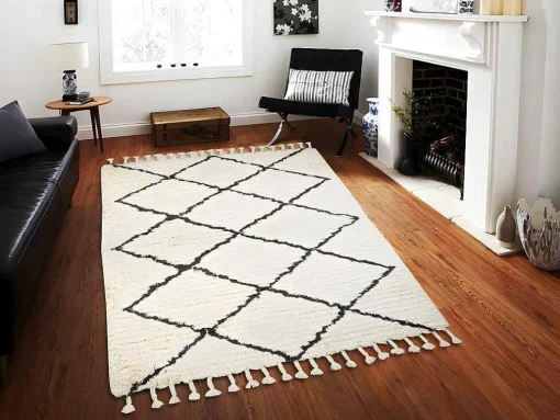 Tapijt Berberstijl Marcus - 100% Wol - 120 X 170 Cm - Beige En Zwart