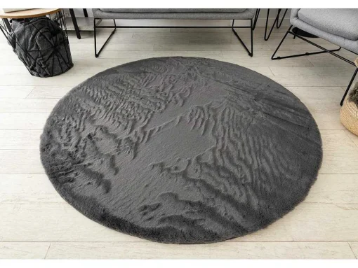 Tapijt Bunny Rond Anthracytkleuring Imitatie Konijnenvacht Cercle 140 Cm