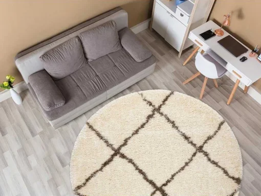 Tapijt Fluffy 2373 Cirkel Shaggy Latwerk Room / Beige Cercle 160 Cm