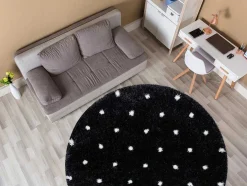 Tapijt Fluffy 2370 Cirkel, Shaggy Stippen Antraciet / Wit Cercle 160 Cm