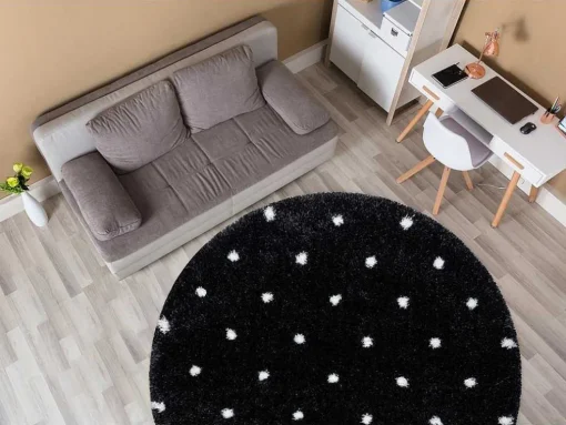 Tapijt Fluffy 2370 Cirkel, Shaggy Stippen Antraciet / Wit Cercle 160 Cm