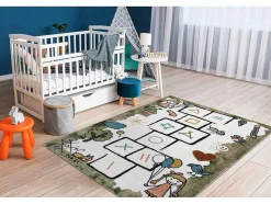 Tapijt Fun Hop Voor Kinderen, Klassikaal Spel, Dieren Groen 180X270 Cm