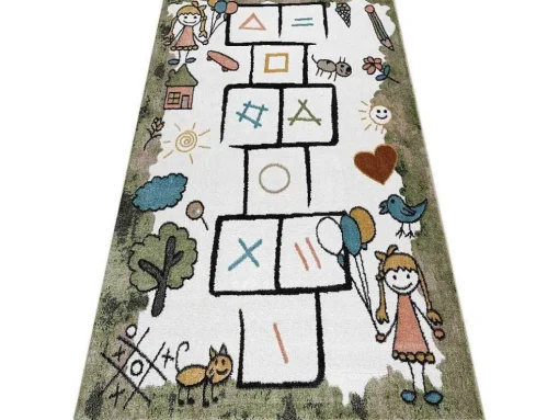 Tapijt Fun Hop Voor Kinderen, Klassikaal Spel, Dieren Groen 180X270 Cm