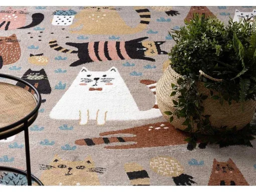 Tapijt Fun Kittens Voor Kinderen, Katten Beige 200X290 Cm