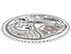 Tapijt Fun Land Voor Kinderen, Dorp, Straten, Wiel - Creme Cercle 200 Cm