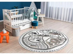 Tapijt Fun Land Voor Kinderen, Dorp, Straten, Wiel - Creme Cercle 140 Cm