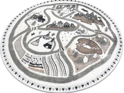 Tapijt Fun Land Voor Kinderen, Dorp, Straten, Wiel - Creme Cercle 200 Cm