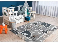 Tapijt Fun Strade Voor Kinderen, Straat, Stad Van Grijs 160X220 Cm