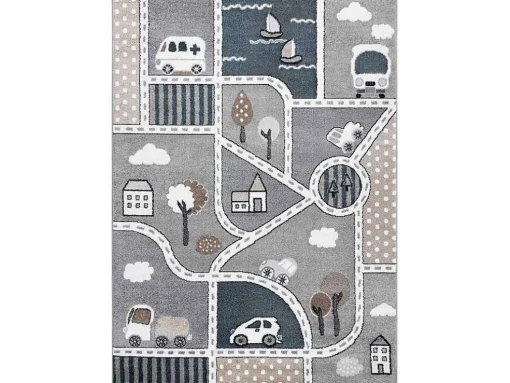 Tapijt Fun Strade Voor Kinderen, Straat, Stad Van Grijs 160X220 Cm
