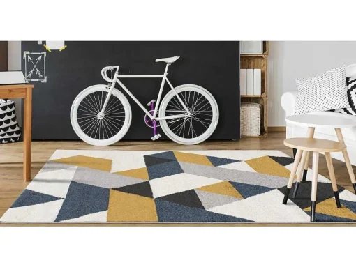 Tapijt Geometrisch Scandinavische Stijl Geomie - Polypropyleen - 160 X 230 Cm - Geel, Grijs En Blauw