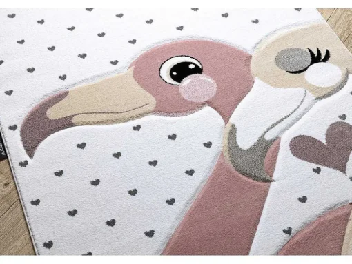 Tapijt Petit Flamingos Flamingo'S Hartjes Creme 80X150 Cm