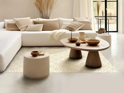 Tapijt Van Vinyl Met Art-Decostijl - 120 X 180 Cm - Beige En Wit - Duchessy