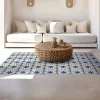 Tapijt Van Vinyl Met Cementtegeleffect - 120 X 180 Cm - Blauw En Geel - Florili