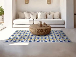 Tapijt Van Vinyl Met Cementtegeleffect - 120 X 180 Cm - Blauw En Geel - Florili