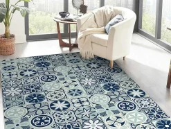 Tapijt Van Vinyl Met Cementtegeleffect - 120 X 180 Cm - Blauw - Rica