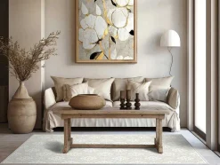 Tapijt Van Vinyl Met Cementtegeleffect - 120 X 180 Cm - Beige En Wit - Majesti