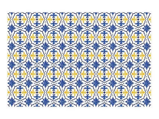Tapijt Van Vinyl Met Cementtegeleffect - 120 X 180 Cm - Blauw En Geel - Florili
