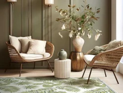 Tapijt Van Vinyl Met Tropisch Motief - 120 X 180 Cm - Groen En Wit - Tropicala