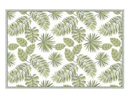 Tapijt Van Vinyl Met Tropisch Motief - 120 X 180 Cm - Groen En Wit - Tropicala