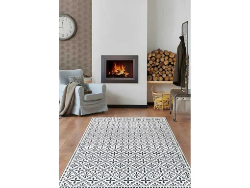 Tapijt Van Vinyl Met Vloertegelmotief Terquise - 120 X 180 Cm - Blauw En Wit