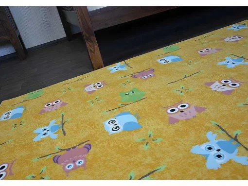 Tapijt Voor Kinderen Owls Geel Uilen 200X400 Cm