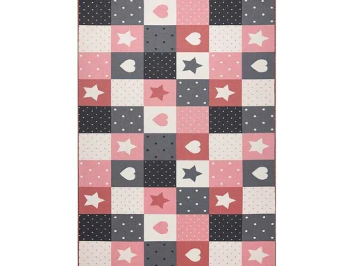 Tapijt Voor Kinderen Stars Sterren, Sterretje , Rozekleuring / Grijs 100X300 Cm