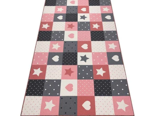 Tapijt Voor Kinderen Stars Sterren, Sterretje , Rozekleuring / Grijs 100X300 Cm