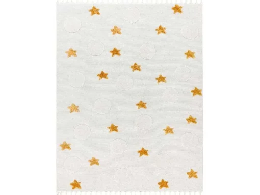 Tapijt Yoyo Gd75 Wit / Oranje - Sterren, Cirkels Voor Kinderen, Struct 200X290 Cm