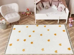 Tapijt Yoyo Gd75 Wit / Oranje - Sterren, Cirkels Voor Kinderen, Struct 200X290 Cm