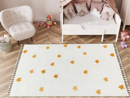 Tapijt Yoyo Gd75 Wit / Oranje - Sterren, Cirkels Voor Kinderen, Struct 200X290 Cm
